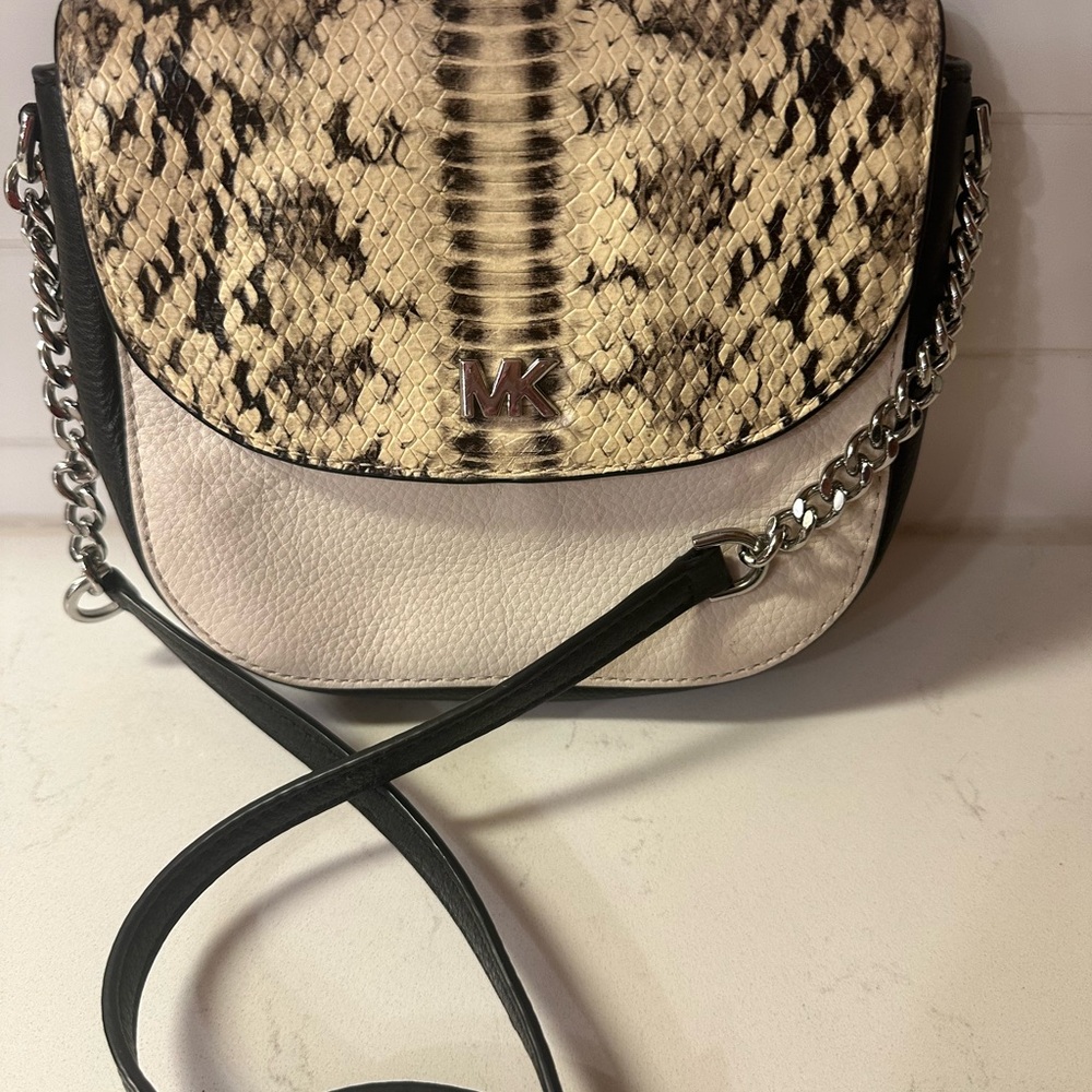 Michael Kors Snake Print Crossbody Bag - Black and Cream